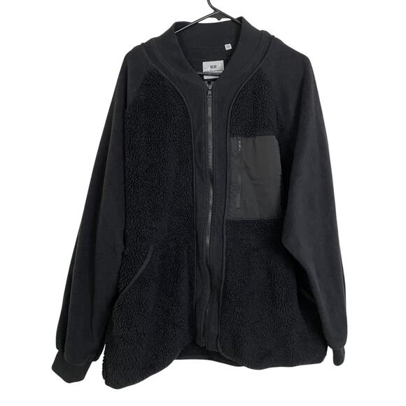Uniqlo White Mountaineering Fleece Mens Size XL Black Outdoors Full Zip Jacket * - Picture 1 of 11